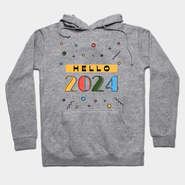 Colorful Hello 2024 Hoodie by PhotoSphere